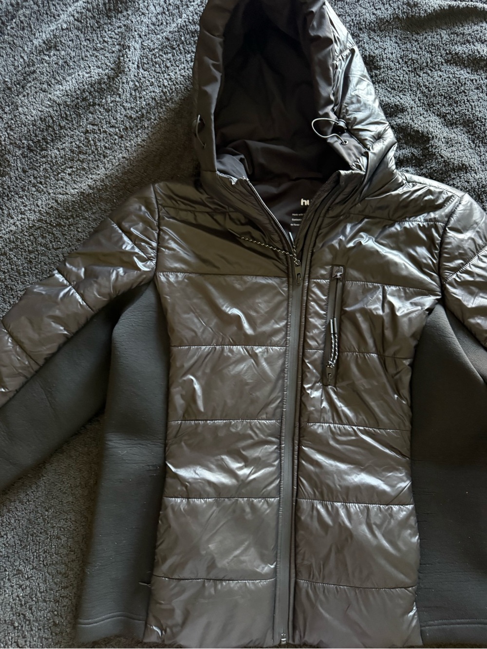 Women's Black Hooded Ski Jacket with Quilted Front